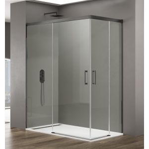 Mampara angular basic transparente gris titanio 140x80 cm