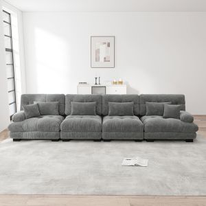 Komhtom，sofá modular, chenilla, gris