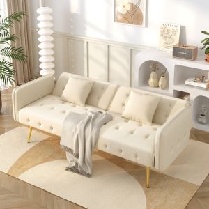 Sofá cama 2 plazas 215x81,5cm con respaldo ajustables terciopelo – beige