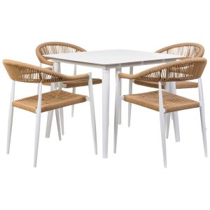 Conjunto de mesa y 4 sillas beige, mesa:90x90x74.silla(4):56x60x78