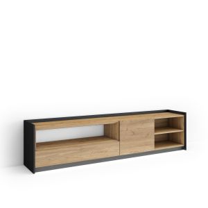 Mueble tv, 207x37x50cm, roble y negro, LED rf4885