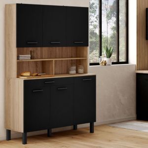Aparador de cocina cina - negro efecto haya - 120 cm