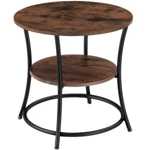 Mesa auxiliar redonda de madera y acero con patas ajustables, marrón