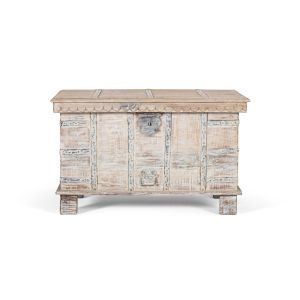 Baúl de madera de mango en color blanco decapé 87 cm