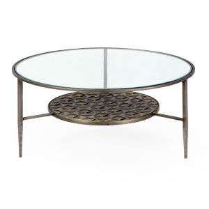 Mesa de centro 93x93x42 metal, cristal dorado antique