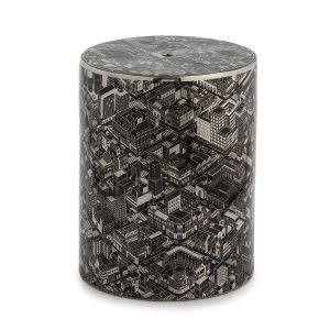Taburete 33x33x45 ceramica negro, plata