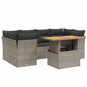 vidaXL set de sofás de jardín 7 piezas con cojines ratán pe gris