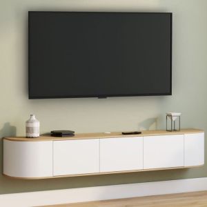 Mueble tv suspendido moderno - madera/blanco - 180 cm