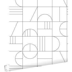 Estahome papel pintado arte deco blanco y negro 53 cm x 10.05 m