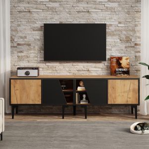 Mueble para tv,cuatro compartimentos,chapa de madera natural.