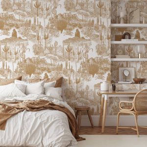 Papel pintado cactus en el desierto beige