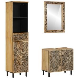Juego de muebles de baño de 3 piezas de madera maciza de mango
