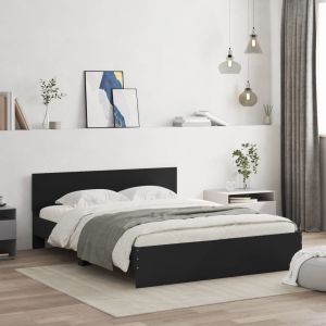 Cama con cabecero negra 150x200 cm
