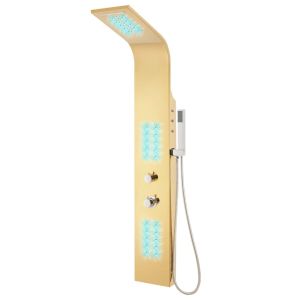 vidaXL sistema de panel de ducha acero inoxidable 201 dorado curvo