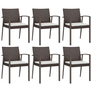 vidaXL sillas jardín cojines 6 uds ratán sintético marrón 56,5x57x83cm
