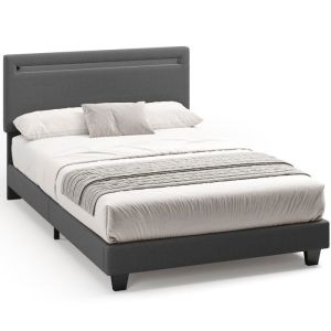 Estructura de cama tapizada con LED - gris oscuro - 120 x 200 cm