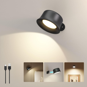 Lámpara de pared interior recargable sin cables táctil giratorio con mando