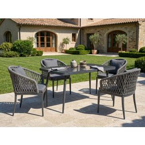 Conjunto de comedor exterior 4 plazas lipari con cojines metal gris