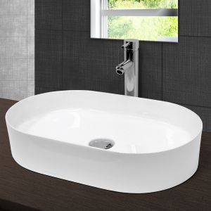 Lavabo cerámico ovalado con agujero blanco
