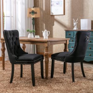 Silla,terciopelo y madera maciza,dos piezas,negro.