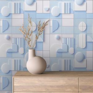 Papel pintado 3d geométrico celeste 60cm por 300cm
