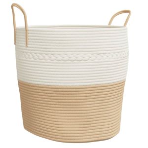 vidaXL cesta de almacenaje aLGodón beige y blanco ø43x38 cm