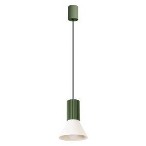 Lámpara colgante estria 1 beige/verde oliva acero/aluminio 14x120x14cm