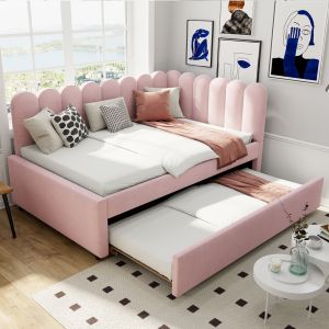 Sofá cama acolchado en forma de l, 140 x 200 cm,terciopelo, rosa.