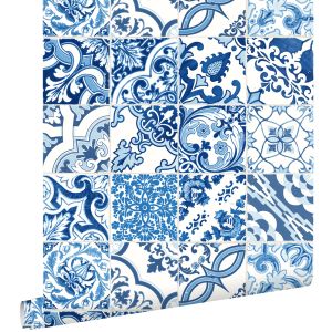 Estahome papel pintado motivo de azulejos azul 53 cm x 10.05 m