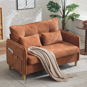 Sofá 2 plazas chenilla marrón 127cm con reposabrazos y bolsillos