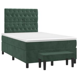 vidaXL cama box spring con colchón terciopelo verde oscuro 120x190 cm