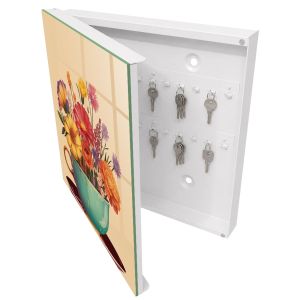 Guardallaves decorativo 30x30x5 taza de flores, apertura izquierda