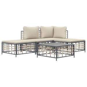 vidaXL juego de muebles de jardín 5 pzas cojines antracita ratán pe