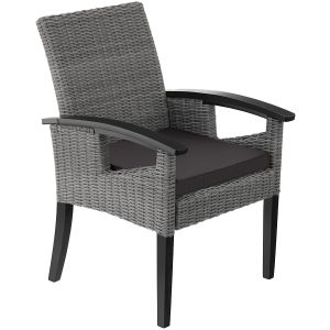 Silla de ratán con patas y reposabrazos de madera y resistente gris