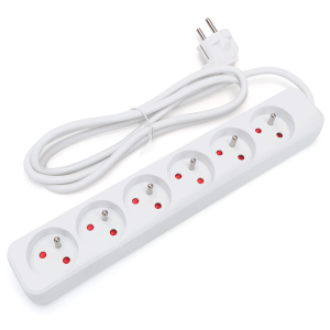Aigostar regleta alargador de 6 enchufes 16a 2p + e, cable 1.5m, blanco
