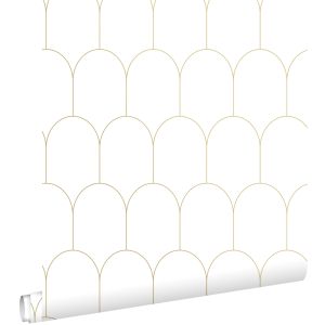 Estahome papel pintado arte deco blanco y oro 53 cm x 10.05 m