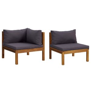 vidaXL juego de sofás 2 pzas con cojines gris oscuro madera de acacia
