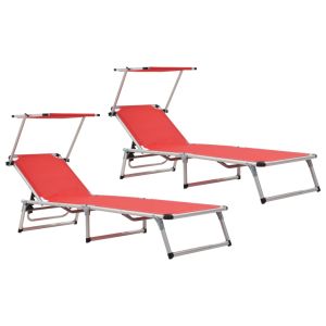 vidaXL tumbonas plegables con techo 2 uds aluminio y textilene rojo