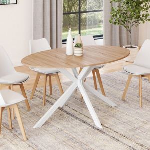Mesa de comedor ovalada de madera blanca - 150 cm