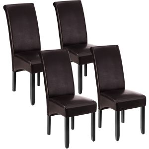 4 sillas de comedor ergonómicas, símil cuero, tapizadas marrón