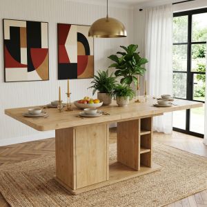 Mesa de comedor extensible con almacenamiento roble 140x80cm