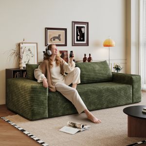 Sofá modular con chaise longue de tela verde 2 plazas sin montaje