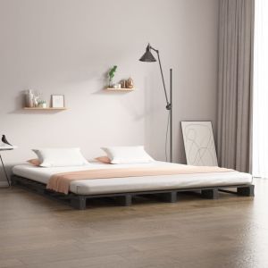 Cama 150x200 cm,cama de palets madera maciza de pino gris king size rhu3797
