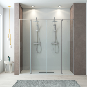 Mampara ducha frontal 2 puertas abatibles 2 fijos 150cm cromo