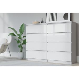 Cómoda con 8 cajones - blanco mate/brillo - 120 cm
