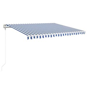 vidaXL toldo automático LED sensor de viento azul y blanco 450x350 cm