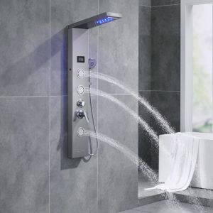 Columna de ducha LED - acero inoxidable - cabezal de ducha cuadrado - panta