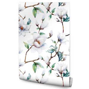 Papel Pintado Para Dormitorio Con Flores De Magnolia Y Ramitas 53cm x 10m