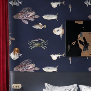 Papel pintado peces tropicales azul