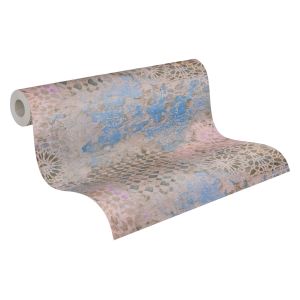 Livingwalls papel pintado pared de ladrillos beige y azul 53 cm x 10.05 m